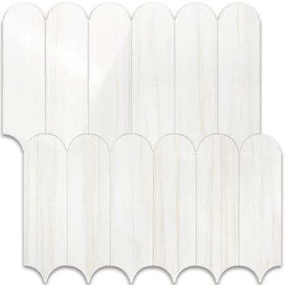 Vamos Tile Fish Scale Peel and Stick Backsplash Tile - color: Glossy Dolomite White