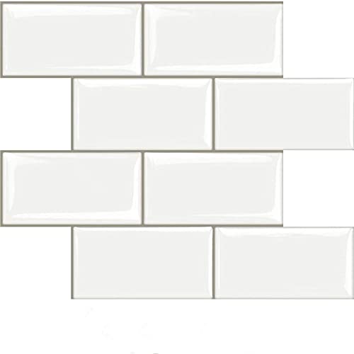 STICKGOO 10-Sheet Peel and Stick Subway Tile, Stick on Tiles Backsplash for Kitchen & Bathroom in White (Thicker Design) - color: White