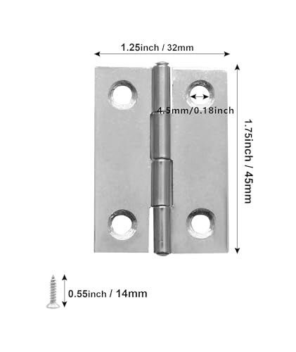 10 PCS 1.75 * 1.25 inches Stainless Steel Mini Small Hinges with Screws, Suitable for DIY Wooden Boxes, Small Cabinets, Jewelry Boxes Flat Hinges, Furniture, Woodworking Craft Project, Silver - size: 1.75IN-10PCS