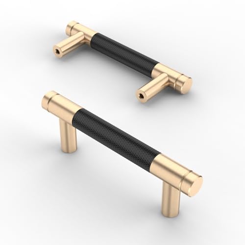 Asidrama 10 Pack 3.5 Inch(89mm) Matte Black and Gold Cabinet Pulls Knurled Cabinet Handles Cupboard Handles Kitchen Cabinet Hardware for Cupboard Drawer Pulls - color: Black-Gold, size: 3.5" Hole Center, style: 10 Pack