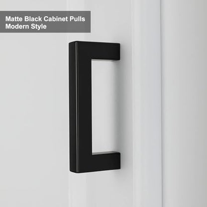 Goldenwarm 5 Pack 3 in Matte Black Cabinet Handles Square Drawer Pulls - color: Matte Black, size: 3 Inch Hole Center