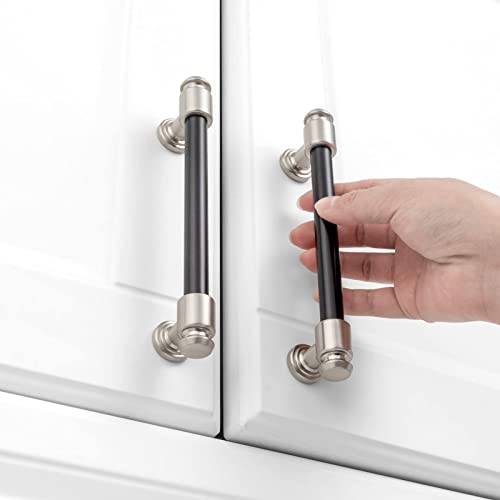 KOOFIZO 10 Pack 5 in Black & Brushed Nickel Cabinet Pull, Drawer Handle P11 - color: Black + Brushed Nickel, size: 5" CC