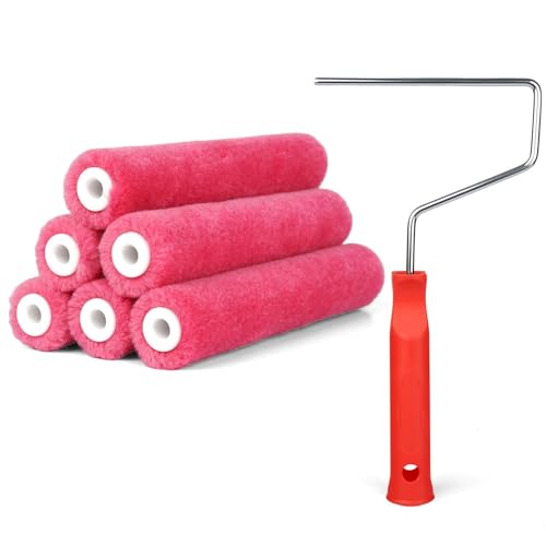 RAWILL Mohair Paint Roller 6 Inch, 6 PCS Small Paint Roller Kit with Frame Lint-Free & Shed-Resistant Ideal for Painting/Door/Wood/Cabinets/Corners and Walls - color: 6 in,6PC