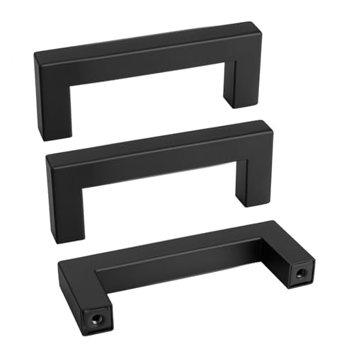 Goldenwarm 22 Pack 3 Inch Black Kitchen Cabinet Handles Square Drawer Pulls - color: Matte Black, size: 3 Inch Hole Centers