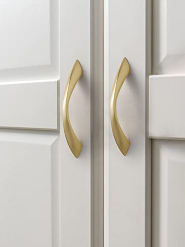 Brushed Gold Cabinet Pulls 3-3/4 Inch Arch Twisted Brass Handles Drawer Kitchen Cupboard Bathroom Dresser Cabinet Hardware Zinc Alloy 5 Pack - color: Brushed Gold, size: 3.75 inch Hole Centers