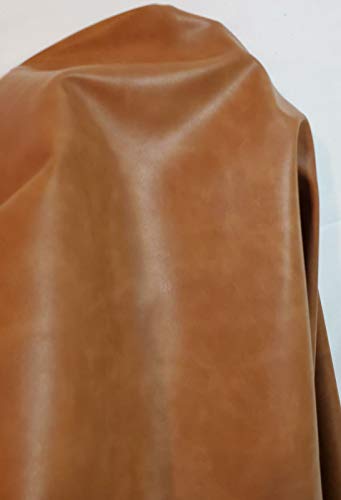 NAT Leathers | British Tan Soft Faux Vegan PU (Peta Approved Vegan) Leather by The Yard Synthetic Pleather 0.9 mm Nappa Yards (900 inch x 54 inch) Soft Smooth Upholstery (Cognac Tan, 25 Yards - color: Cognac Tan, size: 25 yards (900"x54")