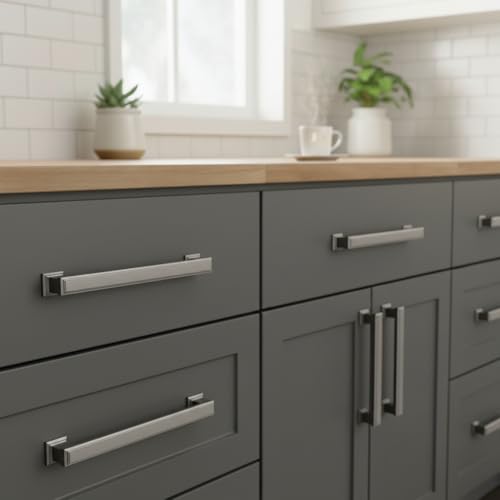 Alzassbg 3-3/4" Brushed Black Nickel Cabinet Pulls 10 Pack, AL3071BBN - color: Brushed Black Nickel, size: 3-3/4" Hole Center