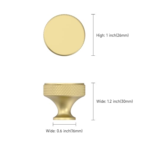 Asidrama 10 Pack Brushed Gold Knurled Cabinet Knobs Kitchen Cabinet Pulls Gold Hardware for Cupboard Dresser Drawer - color: Brushed Gold, style: 10 Pack