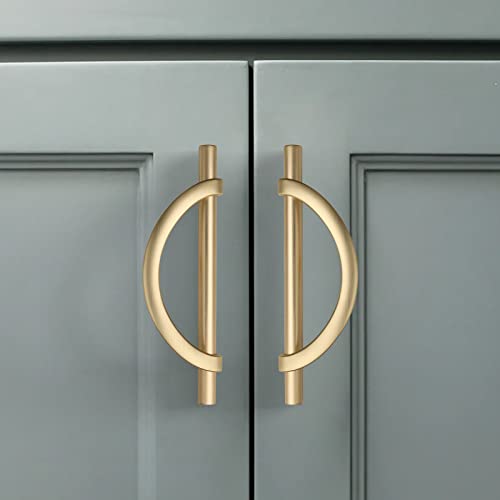 Amerdeco 10 Pack Brushed Gold Cabinet Pulls 5 Inch(128MM) Hole Centers Kitchen Cabinet Handles Hardware Kitchen Handles for Cabinets Cupboard Handles Drawer Pulls - color: Brushed Gold, size: 5"/128MM Hole Center, style: 10 Pack
