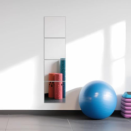 Glass Full Length Wall Mirror Tiles, 12" x 12" x 4PCS Home Gym Mirror - size: 12"x12"-4pcs