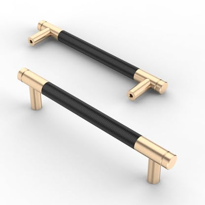 Asidrama 10 Pack 5 Inch(128mm) Matte Black Cabinet Pulls Knurled Cabinet Handles Gold Cupboard Handles Kitchen Cabinet Hardware for Cupboard Drawer Pulls - color: Black-Gold, size: 5" Hole Center, style: 10 Pack