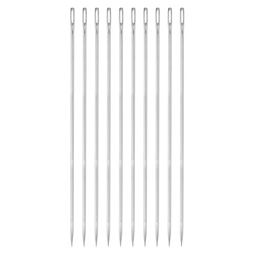 HARFINGTON 10pcs 8 Inch Upholstery Needles Large Eye Stitching Needles Stainless Steel Straight Hand Sewing Needles for Home Hand Sewing Leather Tapestry Embroidery Tufting Webbing Carpet - size: 8 Inch
