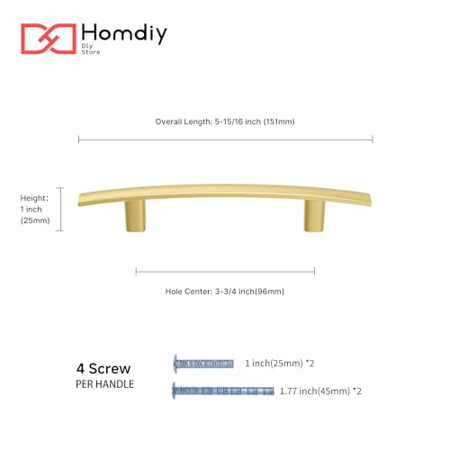 homdiy 5 Pack Brushed Gold Cabinet Pulls, Solid Zinc Alloy, 3-3/4 Inch CC - color: Matte Gold, size: 3-3/4 Inch Hole Center