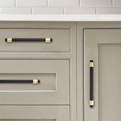 khtumeware 5 inch 5 Pack Matte Black/Brushed Gold Cabinet pulls Zinc Alloy, Kitchen Cabinet Handles, Wardrobe Drawer Handles - Suitable for Bathroom cabinets, Bedroom Furniture - color: Matte Black/Brushed Gold, size: 5 Inch