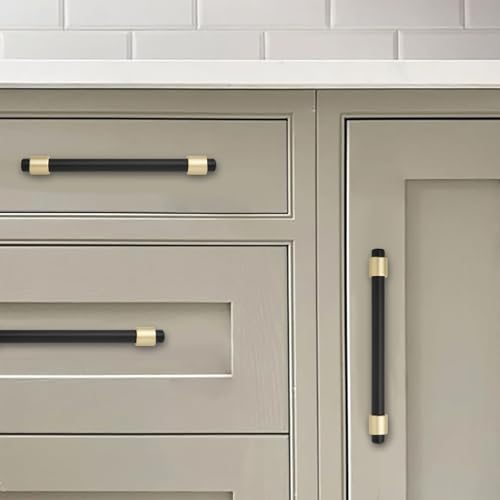 khtumeware 6 inch 5 Pack Matte Black/Brushed Gold Cabinet pulls Zinc Alloy, Kitchen Cabinet Handles, Wardrobe Drawer Handles - Suitable for Bathroom cabinets, Bedroom Furniture - color: Matte Black/Brushed Gold, size: 6 Inch