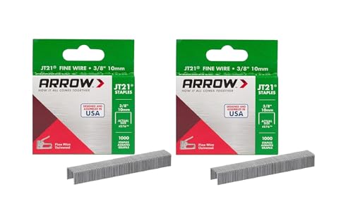 Arrow 276 JT21 Thin Wire Staples for Staple Guns and Staplers, Use for Upholstery, Crafts, General Repairs, 3/8-Inch Leg Length, 7/16-Inch Crown Width, 1000-Pack (Pack of 2) - size: 3/8 Inch (Pack of 2)