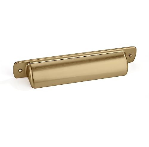 khtumeware 2 Pack 3-3/4" Drawer Pulls Brushed Brass Cabinet Cup Pulls Kitchen Hardware Brushed Gold Cabinet Handles Drawer Handles Knobs 3-3/4 inch Hole Center - color: Brushed Brass, size: Cup Pulls 3-3/4" Hole Center