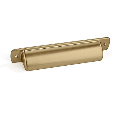 khtumeware 2 Pack 3-3/4" Drawer Pulls Brushed Brass Cabinet Cup Pulls Kitchen Hardware Brushed Gold Cabinet Handles Drawer Handles Knobs 3-3/4 inch Hole Center - color: Brushed Brass, size: Cup Pulls 3-3/4" Hole Center