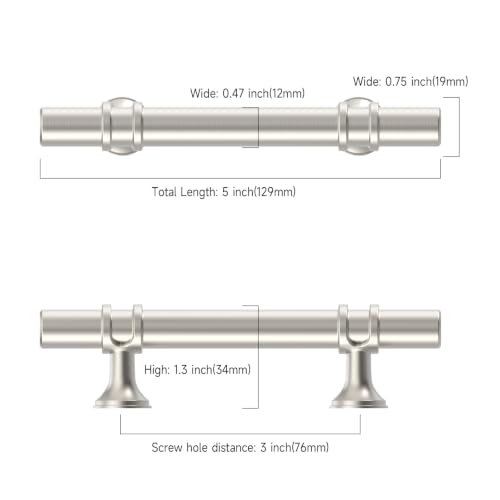 Asidrama 6 Pack 3 Inch(76mm) Brushed Nickel Cabinet Pulls Heavy-Duty Solid Kitchen Cabinet Handles Satin Nickel Drawer Hardware for Bathrooms Cupboard - color: Brushed Satin Nickel, size: 3" Hole Center, style: 6 Pack