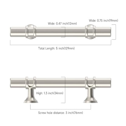 Asidrama 6 Pack 3 Inch(76mm) Brushed Nickel Cabinet Pulls Heavy-Duty Solid Kitchen Cabinet Handles Satin Nickel Drawer Hardware for Bathrooms Cupboard - color: Brushed Satin Nickel, size: 3" Hole Center, style: 6 Pack