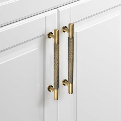 5" Knurled Solid Brass Cabinet Pulls, Antique Brass 5-Pack - color: Antique Brass, size: 5 Inch Hole Center