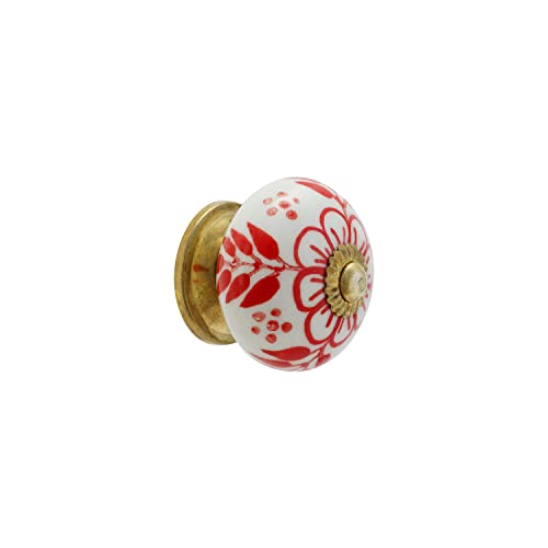 Dresser Knobs - Countryside Handmade Ceramic Drawer Handle Kitchen Cabinets Cupboard Wardrobe Pulls Farmhouse Boho Furniture Hardware - Red Bale - Pack of 4 - color: Red Bale