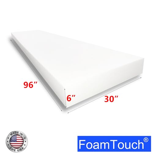 FoamTouch High Density Upholstery Foam (6" x 30 "x 96"), 1.79LB Density-45LB ILD, Made in USA – Ideal for Couch Cusions, Chair Cushions, Bench Cushions and Varity of Upholstery Projects - size: 6" x 30 "x 96"