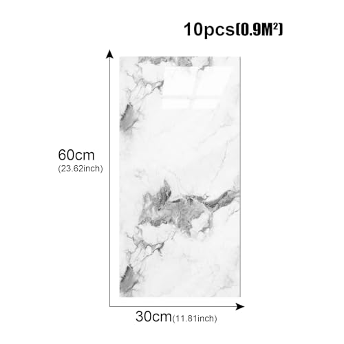10pcs Thick Marble Peel and Stick Waterproof Wall Panels,Heat-Resistant Backsplash Tile, 23.6"x11.8" PVC Foam Wall Sticker for Kitchen,Living Rooms,TV Walls,Grey White (Not Real Tile 19.4Sq. Ft.) - color: Grey White 1, size: 23.6" x 11.8" x 2.5MM x 10Pack