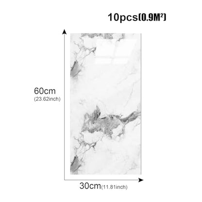 10pcs Thick Marble Peel and Stick Waterproof Wall Panels,Heat-Resistant Backsplash Tile, 23.6"x11.8" PVC Foam Wall Sticker for Kitchen,Living Rooms,TV Walls,Grey White (Not Real Tile 19.4Sq. Ft.) - color: Grey White 1, size: 23.6" x 11.8" x 2.5MM x 10Pack