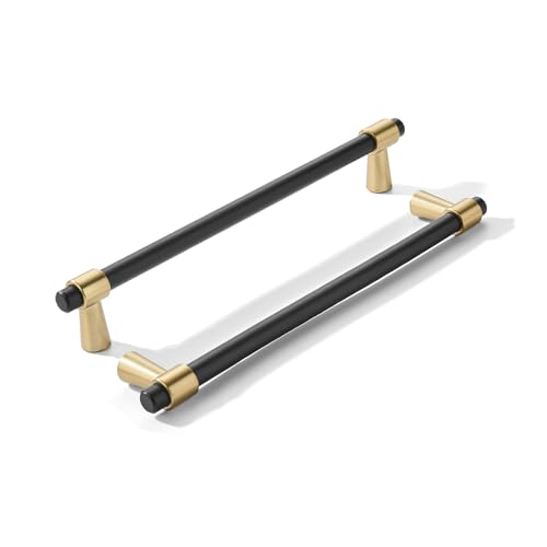 khtumeware 10 inch 5 Pack Matte Black/Champagne Bronze Cabinet pulls Zinc Alloy, Kitchen Cabinet Handles, Wardrobe Drawer Handles - Suitable for Bathroom cabinets, Bedroom Furniture - color: Matte Black/Champagne Bronze, size: 10 Inch