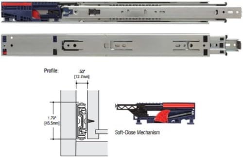 Knape & Vogt Side Mount Soft-Close Drawer Slide, 26-Inch, Pair - size: 26-Inch