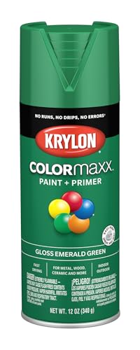 Krylon K05517007 COLORmaxx Spray Paint and Primer for Indoor/Outdoor Use, Gloss Emerald Green 12 Ounce (Pack of 1) - color: Emerald Green, size: 12 Ounce (Pack of 1), style: Gloss