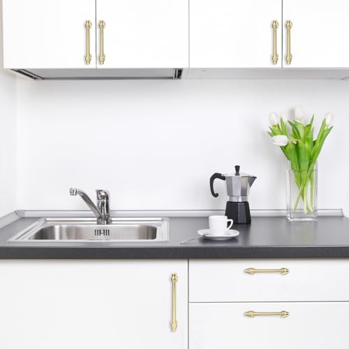 10 Pack 3.75 inch Brushed Brass Kitchen Cabinet Handles Cabinet Pulls Gold Drawer Pulls Kitchen Cabinet Hardware Handles Dresser Handles - color: Brushed Brass, size: 3.75" Hole Center（96mm）