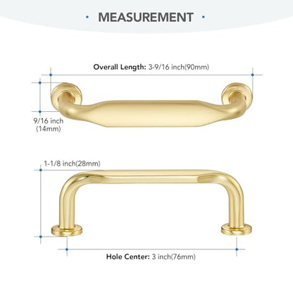 HOME EDIT Brushed Gold Solid Cabinet Handles & Pulls 3 Inch 10 Pack - color: Brushed Gold, size: 3 inches Hole Center