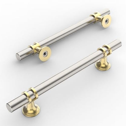 Amerdeco 10 Pack Brushed Satin Nickel and Gold Cabinet Pulls 5 Inch(128MM) Hole Centers Kitchen Cabinet Handles Cabinets Hardware Drawer Pulls ZH0058 - color: Gold+Brushed Satin Nickel, size: 5"/128MM Hole Center