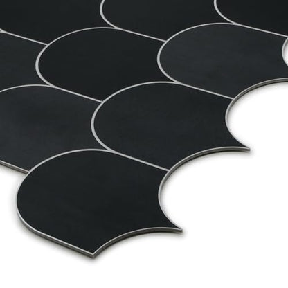 10-Sheet Fish Scale Peel and Stick Backsplash Tile, 11.4" x 10.9" Stone Composite Scallop Handmade Looks Self-Adhesive Wall Tiles for Kitchen Bathroom, Black Mixed - color: Black Mixed, size: Fish Scale