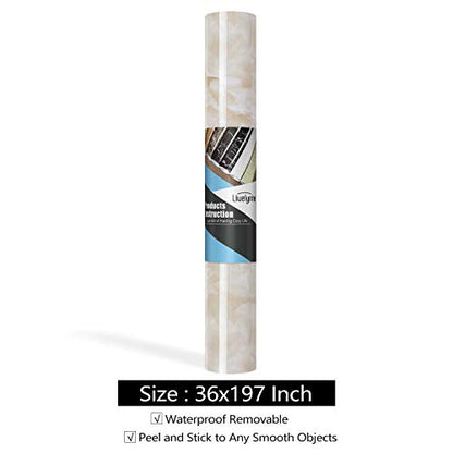 Livelynine 197 x 36 Inch Marble Contact Paper Peel and Stick Countertops Beige Countertop Peel and Stick Waterproof Vinyl Wallpaper for Kitchen Counter Top Covering Island Table Dresser Top Desktop - size: 36" x 197"