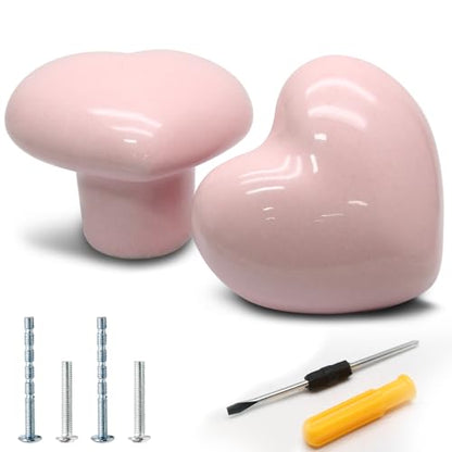 6 Pcs Ceramic Cabinet Knobs, Heart Shaped, Powder Pink - color: Powder Pink, size: 6 Pack