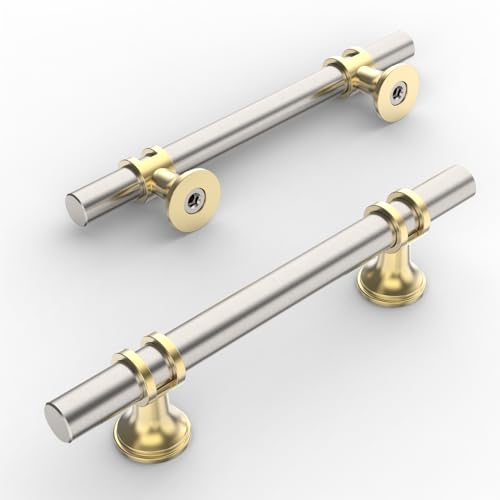 Amerdeco 10 Pack Brushed Satin Nickel and Gold Cabinet Pulls 3.75 Inch(96MM) Hole Centers Kitchen Cabinet Handles Cabinets Hardware Drawer Pulls ZH0058 - color: Gold+Brushed Satin Nickel, size: 3.75"/96MM Hole Center