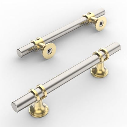Amerdeco 10 Pack Brushed Satin Nickel and Gold Cabinet Pulls 3.75 Inch(96MM) Hole Centers Kitchen Cabinet Handles Cabinets Hardware Drawer Pulls ZH0058 - color: Gold+Brushed Satin Nickel, size: 3.75"/96MM Hole Center