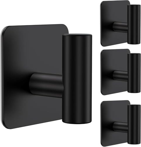 Aikzik 4 Pack Large Heavy Duty Wall Hooks - 26lb Max, Stainless Steel Adhesive Towel Hook, Shower Hooks for Hanging Towel, Coat, Robe, Wall Hook for Use in Bathroom, Kitchen and Door, Matte Black - color: Black
