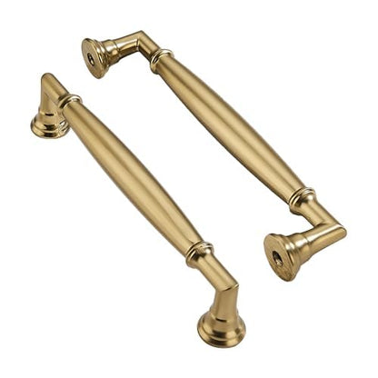 2 Pack 5 Inch Hole Center Brushed Brass Cabinet pulls Solid Satin Brass Heavy Duty Cabinet Pull Cabinet Handles Kitchen Cabinet Hardware Vanity Handles Bathroom Cabinet pulls - color: Brushed Brass, size: 5 Inch(128mm)hole center