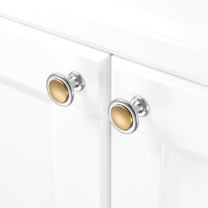 KOOFIZO 10 Pack Gold & Chrome Cabinet Knobs Round Single Hole Pulls 1960s - color: Brushed Gold + Polished Chrome, size: Knob 1 - 10Pcs, style: Round