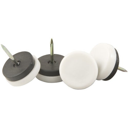 SoftTouch 7/8" Round Nail-On Furniture Glides for Wooden Tables and Chairs on Carpet, Protective Heavy-Duty Furniture Sliders, Set of 4, White - size: 7/8", style: Straight Furniture Legs