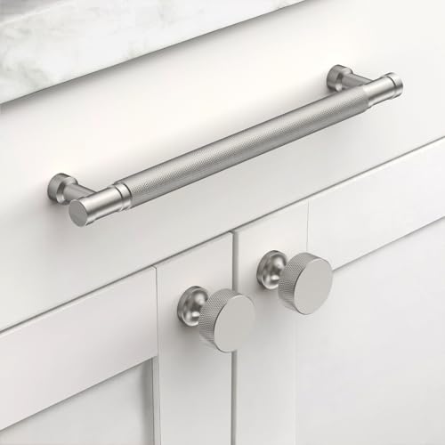 Brushed Nickel Knurled Cabinet Handles Kitchen Pulls 7.5 Inch 10 Pack - color: Brushed Satin Nickel, size: 7.5" Hole Center