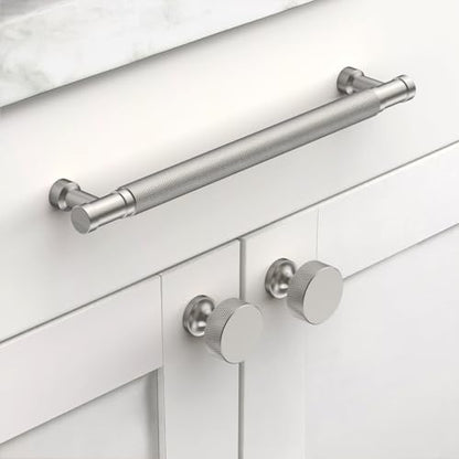 Brushed Nickel Knurled Cabinet Handles Kitchen Pulls 7.5 Inch 10 Pack - color: Brushed Satin Nickel, size: 7.5" Hole Center