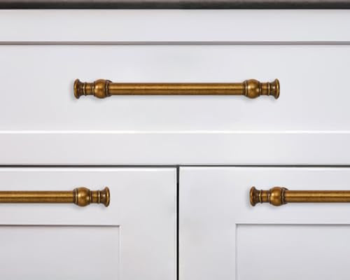 10 Pack 3 Inch Hole Center Antique Brass Cabinet Pulls-Heavy Duty Solid Cabinet Handles Suitable for Cabinets, Dressers, Kitchens and Bathroom cabinets - color: Antique Brass, size: 3 Inch hole center, style: 10-Pack