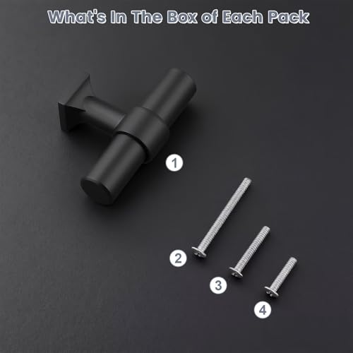 Matte Black Cabinet Knobs Single Hole T Bar Drawer Pulls 10 Pack - color: Black, size: Single Hole-2inch Length