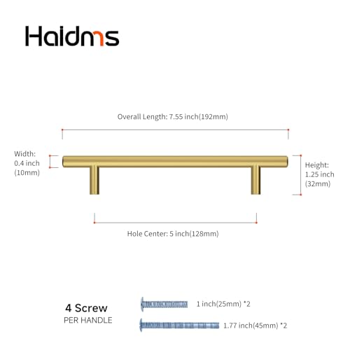 Haidms 20 Pack 5 Inch Gold Cabinet Handles Brass Kitchen Pulls - size: 5" Hole Center