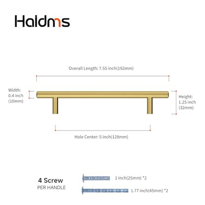 Haidms 20 Pack 5 Inch Gold Cabinet Handles Brass Kitchen Pulls - size: 5" Hole Center